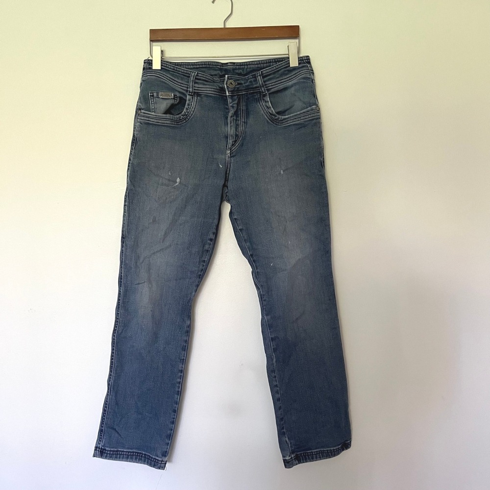 Kuhl Mens Blue Denim Jeans 33x30 Klassik Fit Straight Workwear Paint Distressed